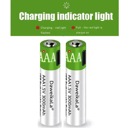 USB AAA Type C + Cable Rechargeable Batteries 1.5V 3000mAh li-ion battery